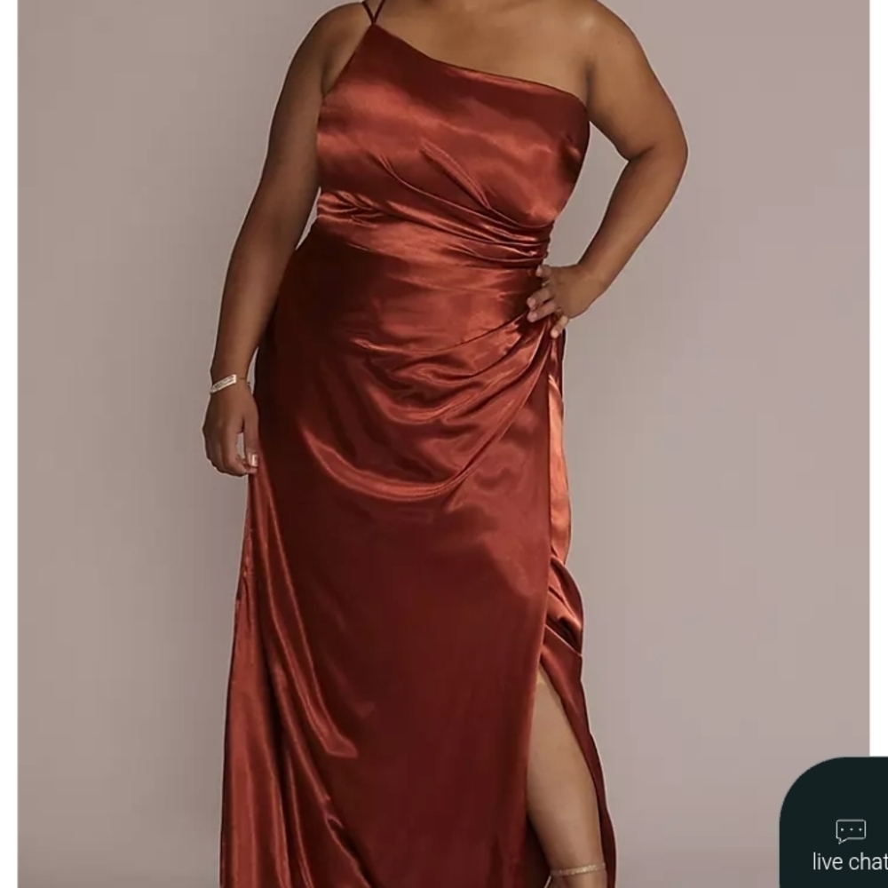 NEW Galina Signature Bridesmaid Dress‎ 18 Cinnamon Satin One-Shoulder Slit